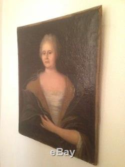 Ancien Tableau XVIIIe Portrait de Femme en buste Huile sur Toile 18th