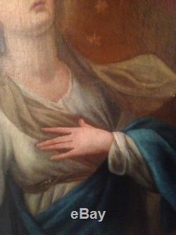 Ancien Tableau XVIIIe Portrait de la Vierge Huile sur Toile 18th