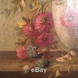 Ancien Tableau XVIIIe XIXe Bouquet de Fleurs Vase Médicis 18ème 19ème