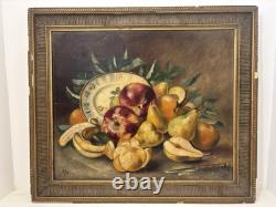 Ancien Tableau huile Sur Toile Nature morte aux Fruits/signe Encadré /peinture