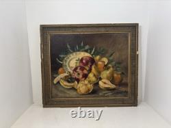 Ancien Tableau huile Sur Toile Nature morte aux Fruits/signe Encadré /peinture