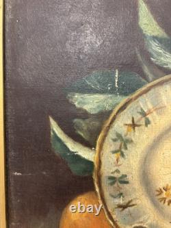 Ancien Tableau huile Sur Toile Nature morte aux Fruits/signe Encadré /peinture