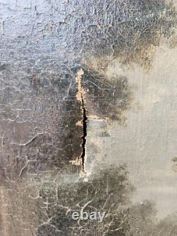 Ancien Tableau huile sur toile à restaurer