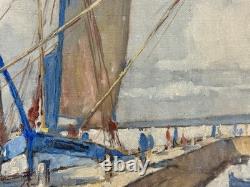 Ancien Tableau marine port voiliers signé Jean Darignan huile sur toile