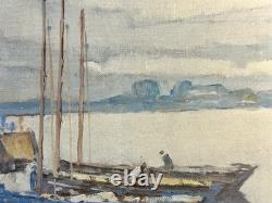 Ancien Tableau marine port voiliers signé Jean Darignan huile sur toile