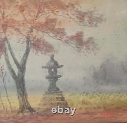 Ancien Tableau paysage asiatique impressionnisme signé Li Meishu Taiwan Chine