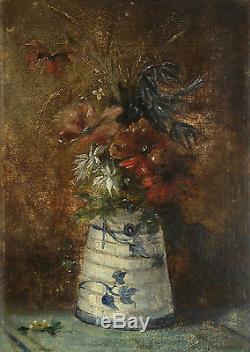 Ancien Tableau, peinture. Nature morte, Bouquet de fleurs