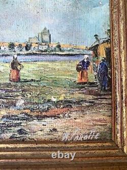 Ancien Tableau peinture camp de gitans bohémiens signée vintage