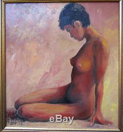 Ancien beau petit tableau nu féminin femme nue signé érotisme érotique métisse