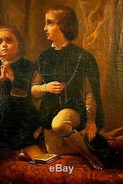 Ancien grand tableau enfants piété signé François troubadour début XIXème Rare