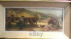 Ancien grand tableau huile sur toile scene paysanne PAUL MICHEL DUPUY 1906