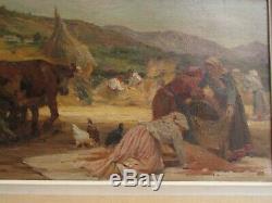 Ancien grand tableau huile sur toile scene paysanne PAUL MICHEL DUPUY 1906