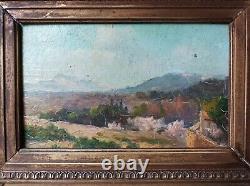 Ancien petit tableau huile/carton Provence, la Sainte Victoire en 1911