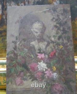 Ancien petit tableau huile sur bois ecole lyonnaise XIXe faune dans un parc