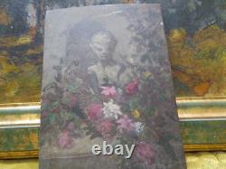 Ancien petit tableau huile sur bois ecole lyonnaise XIXe faune dans un parc