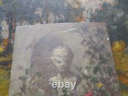 Ancien petit tableau huile sur bois ecole lyonnaise XIXe faune dans un parc