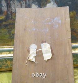 Ancien petit tableau huile sur bois ecole lyonnaise XIXe faune dans un parc