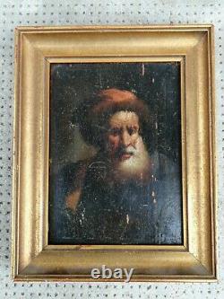 Ancien petit tableau portrait turban orientaliste huile bois oil wood