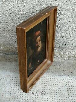 Ancien petit tableau portrait turban orientaliste huile bois oil wood