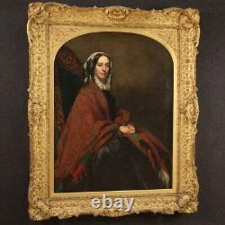 Ancien portrait de dame noble femme peinture anglaise tableau huile sur toile