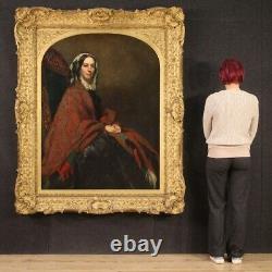 Ancien portrait de dame noble femme peinture anglaise tableau huile sur toile