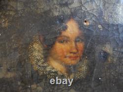 Ancien portrait de dame tableau femme peinture huile sur toile 18èm 54CM X 46CM
