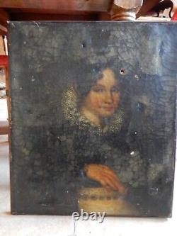 Ancien portrait de dame tableau femme peinture huile sur toile 18èm 54CM X 46CM