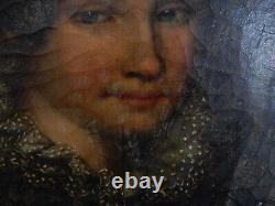 Ancien portrait de dame tableau femme peinture huile sur toile 18èm 54CM X 46CM