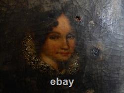 Ancien portrait de dame tableau femme peinture huile sur toile 18èm 54CM X 46CM