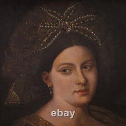 Ancien portrait de dame tableau femme peinture huile sur toile art 17ème siècle