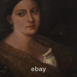 Ancien portrait de dame tableau femme peinture huile sur toile art 17ème siècle