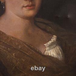 Ancien portrait de dame tableau femme peinture huile sur toile art 17ème siècle