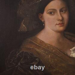 Ancien portrait de dame tableau femme peinture huile sur toile art 17ème siècle