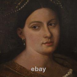 Ancien portrait de dame tableau femme peinture huile sur toile art 17ème siècle