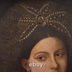 Ancien portrait de dame tableau femme peinture huile sur toile art 17ème siècle