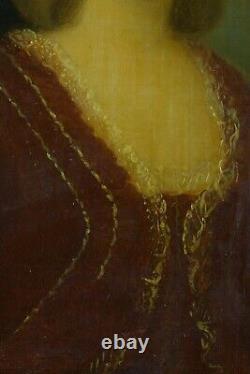 Ancien tableau 18 ème portrait de jeune femme Dame de qualité costume louis XVI