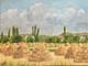 Ancien tableau, Art d&eacute;co, paysage aux meubles de foin arbor&eacute; &eacute;t&eacute; sign&eacute; cadre