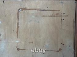 Ancien tableau, Art déco, paysage aux meubles de foin arboré été signé cadre