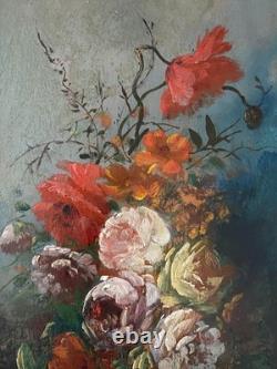 Ancien tableau BOUQUET DE FLEURS Huile sur panneau bois /Cadre 25,5 x 19,8 cm