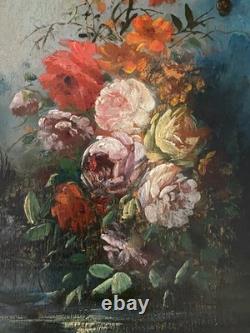 Ancien tableau BOUQUET DE FLEURS Huile sur panneau bois /Cadre 25,5 x 19,8 cm