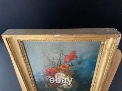 Ancien tableau BOUQUET DE FLEURS Huile sur panneau bois /Cadre 25,5 x 19,8 cm