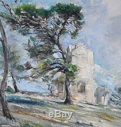 Ancien tableau HSP Paysage ruine Provence signé Impressionnisme déb XXe