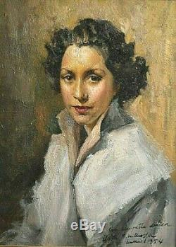 Ancien tableau HSP portrait de dame signé Giovanni Maria Mossa XXème