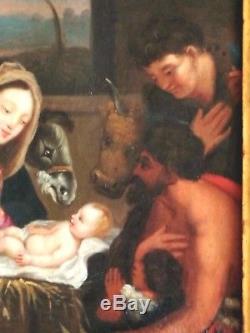 Ancien tableau, HST, école italienne, Maternité, Vierge à l'enfant, apôtres, XVIIème