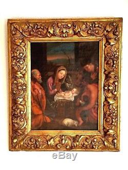 Ancien tableau, HST, école italienne, Maternité, Vierge à l'enfant, religion, XVIIème