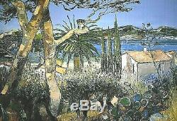 Ancien tableau HST paysage marin Provençal Cannes signé André Deymonaz XXe