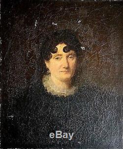 Ancien tableau HST portrait dame de qualité Bourgeoisie vers 1800 époque Empire