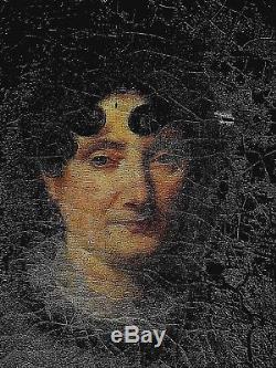 Ancien tableau HST portrait dame de qualité Bourgeoisie vers 1800 époque Empire