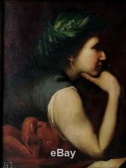 Ancien tableau, HST, portrait de femme, sybille, Musée Del Prado, Henner, déb XXe, Rare