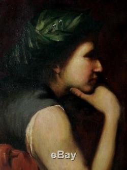 Ancien tableau, HST, portrait de femme, sybille, Musée Del Prado, Henner, déb XXe, Rare